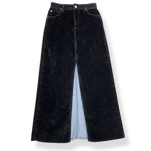 Anthropologie‎ Pilcro Black Skirt Women Size 0 Velvet Denim Maxi High Slit Midi